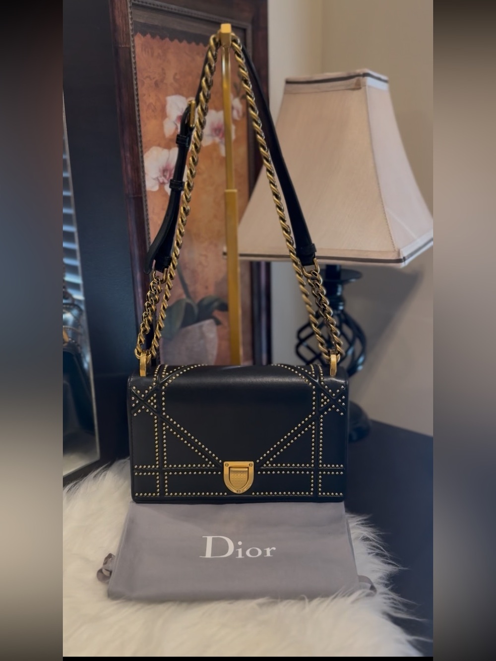 🌸 Diorama Flap Bag Studded Leather Small shoulder bag🌸